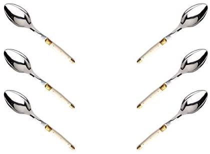 (D) Languiole Flatware, French Serving Spoon, Vintage, Hand Made (Ivory, 6 PC)