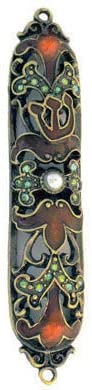 (D) Judaica Jeweled Mezuzah with Stones 4'' (Brown)