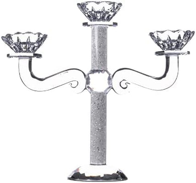 (D) Judaica Crystal Candelabra 3 Arms with Stones Silver Candle Holder 10.6