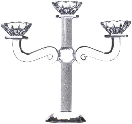 (D) Judaica Crystal Candelabra 3 Arms with Stones Silver Candle Holder 10.6