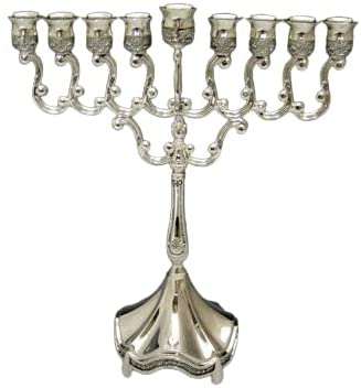 (D) Silver Plated Menorah Judaica Chanukah Holiday Candle Holder 11.25''