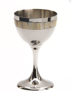 (D) Judaica Kiddush Cup Mother Of Pearl Gold Beige Shabbat and Havdalah Goblet