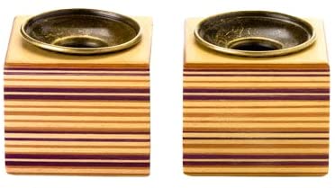 (D) Judaica Tea Light and Taper Shabbat Candle Holders 2.75 x 2.75 inch, Brown