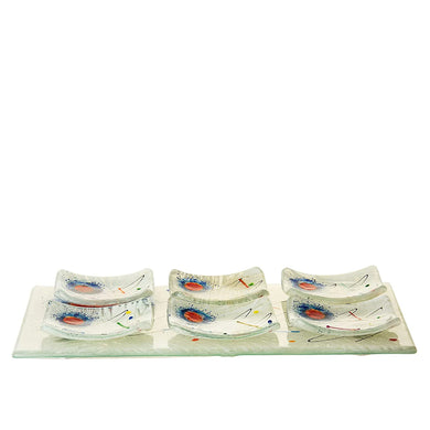 (D) Judaica Passover Seder Plate White Abstract Decor Tray with Cups