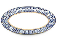 Oval Serving platter 12" Lomonosov Porcelain, Russian Cobalt Blue Net, 24K Gold