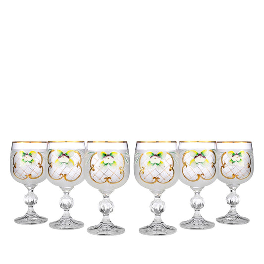 Crystalex 6pc Bohemia Colored Crystal White Wine Goblets Set, 24K Gold