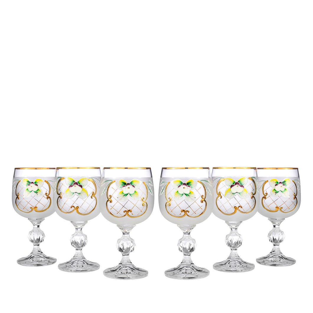 Crystalex 6pc Bohemia Colored Crystal White Wine Goblets Set, 24K Gold