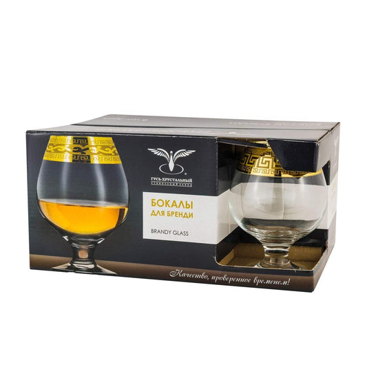 Set of 6 Old-Fashioned Liquor, Cognac, Brandy Steem Glasses, Greek Key (Antique Greek)