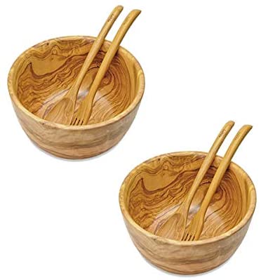 (D) Wooden Salad Bowl with Tongs Servers for Food - Laguiole Berard Vintage (2 PC)