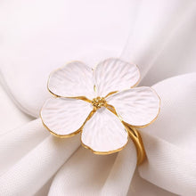 (D) Judaica Gold Cream Flower Napkin Rings Set of 6 White Modern