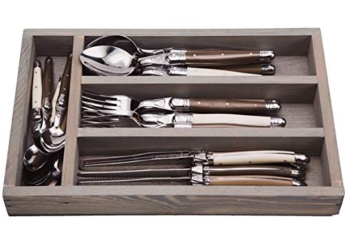 (D) Laguiole Flatware, Everyday Flatware Set with Linen Handles in a Tray 24-pc
