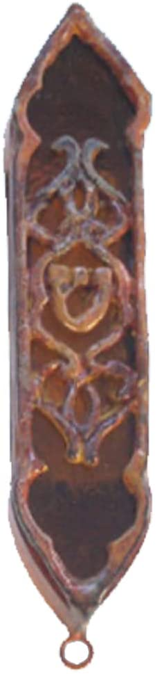 (D) Judaica Embossed Amber Glaze Glass Mezuzah Case for The Scroll 5''