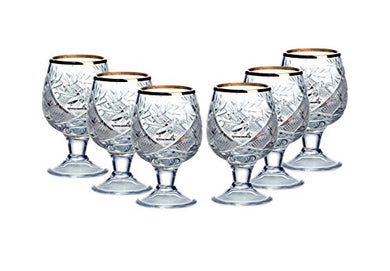 Set of 6  Vintage Cut Crystal Shot Glasses on Short Stem with Gold Rim, Tequila/Vodka 1.5 oz