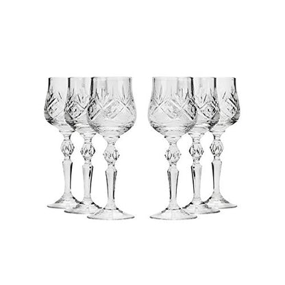 Set of 6 Neman Glassworks, 8-Oz Hand Made Vintage Russian Crystal Wine Glasses, Goblets on a Stem Old-fashioned Glassware