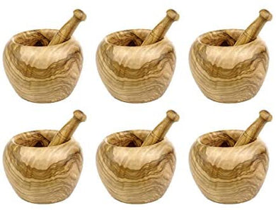 (D) Mortar and Pestle Set Olive Wood Laguiole Hand Made French Vintage (6 PC)