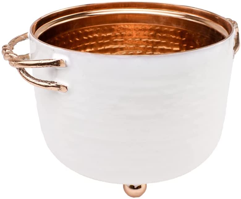 (D) Judaica Dip Bowl Serving Bowl For Parties with Handles (Large, White Copper)