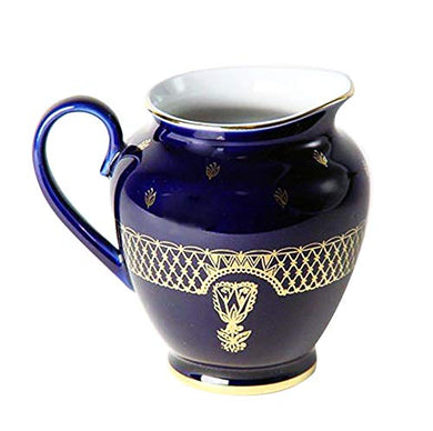 (D) Royalty Porcelain Lomonosov Cobalt Blue Creamer 'Lotus' Gold Plated