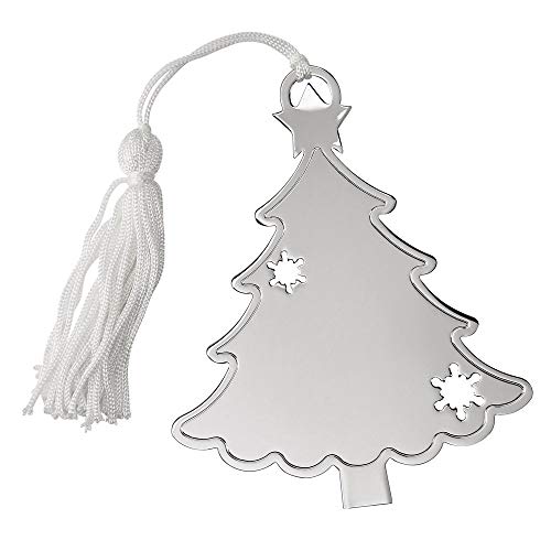 (D) Holiday Ornament, 1 Silver Christmas Tree Decoration with Cutouts 4″ (Tree)