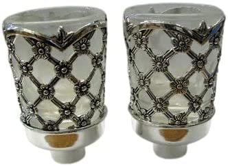 (D) Judaica Candle Stick Silver Plated Tiny Flower Mesh Home Decor