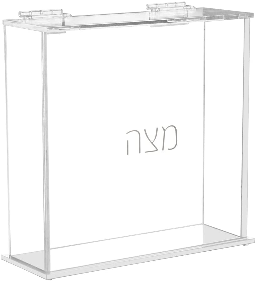 (D) Judaica Matzah Box for Square Matzos For Pesach Seder Hebrew Letters (Clear)