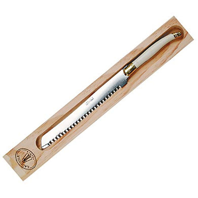 (D) Laguiole French Hand Made Bread Knife in Wood Box, Vintage (Ivory)