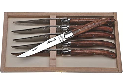 (D) Laguiole French 6 Bubinga Wood Steak Knives in a Box, Vintage