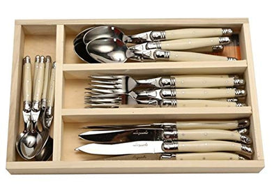 (D) Laguiole Flatware, Everyday Flatware Set in a Tray 24-pc (Ivory Handles)