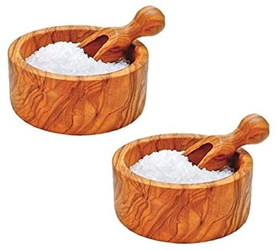 (D) Salt Cellar Wooden Bowl For Spices Laguiole Berard French Made - Vintage (2 PC)