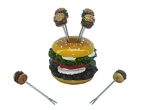 (D) 7-pc Cute Fruit Picks Set Hamburger for Home Party Decoration and Tableware Decoration