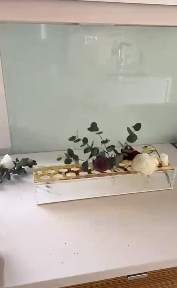 (D) Lucite Flower Box with Honeycomb Shaped Holes 17.8" x 3.9", Flower Vase