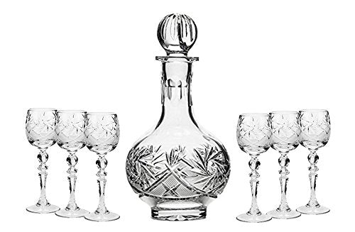 Set of 7 12-Oz Cut Crystal Liquor Decanter Set with 6 Glasses, Russian Carafe