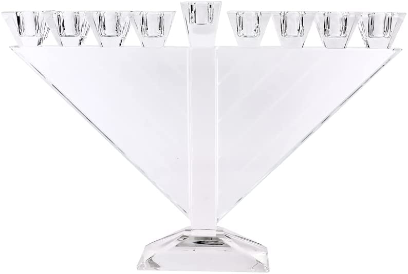 (D) Judaica Triangular Crystal Menorah 9 Branches 14.5"x10.2" Clear White