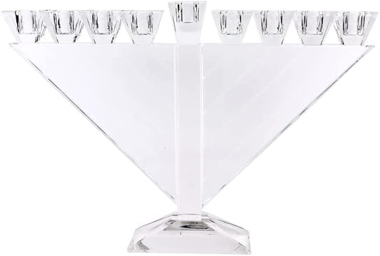(D) Judaica Triangular Crystal Menorah 9 Branches 14.5"x10.2" Clear White