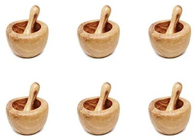 (D) Mortar and Pestle Set Olive Wood Laguiole Hand Made French Vintage (6 PC)