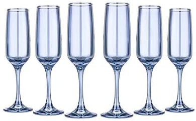 Crystal Champagne Stem Glasses with 6-pc Flutes Set, Blue Glassware