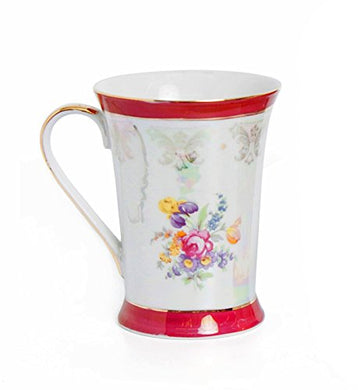 Royalty Porcelain Tea Cup/Mug, 24K Gold Czech Porcelain (1, High Floral Red)