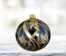 GIFTS PLAZA (D) Gold Leaf 4-pc Round Holiday Ornament Set, Handmade & Mouthblown Glass, Christmas Tree Decoration