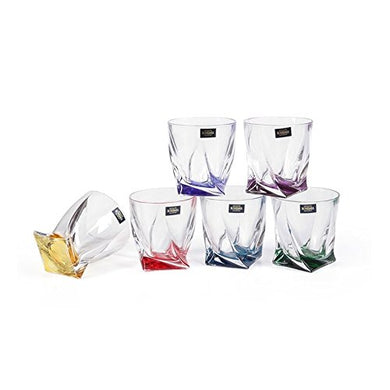 Crystalex Bohemia Quadro Rainbow Colored Tumblers, 11 Oz Bohemian Crystal Glass