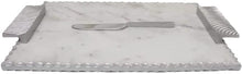 (D) Judaica Marble Challah Board Polish with Handles and Cutter Shabbat (Silver)