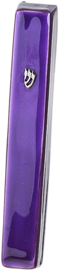 (D) Judaica Mezuzah Large Enamel 5.85'' for Door from Israel (Purple)