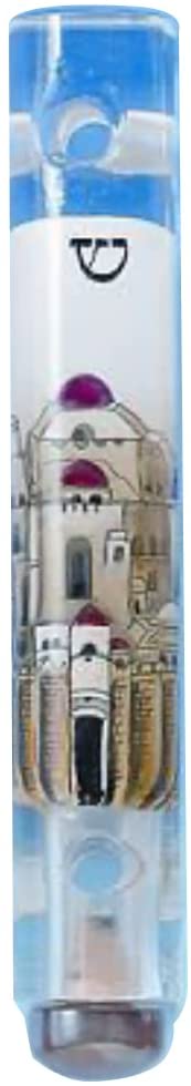 (D) Judaica Crystal Hand Painted Jerusalem Mezuzah for Kosher Scroll for Door