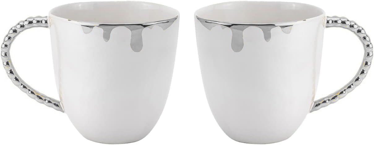 Gifts Plaza Royalty Porcelain Fluid Design Coffee Tea Mugs 2 pc, Modern Mugs Design (Silver)
