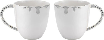 Gifts Plaza Royalty Porcelain Fluid Design Coffee Tea Mugs 2 pc, Modern Mugs Design (Silver)