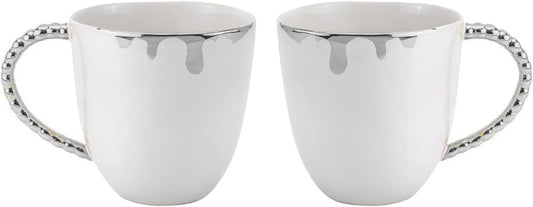 Gifts Plaza Royalty Porcelain Fluid Design Coffee Tea Mugs 2 pc, Modern Mugs Design (Silver)