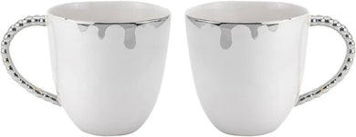 Gifts Plaza Royalty Porcelain Fluid Design Coffee Tea Mugs 2 pc, Modern Mugs Design (Silver)