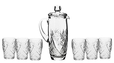 Set of 7 35-Oz Hand Made Vintage Cut Crystal Beverage Carafe with 6 Tumblers