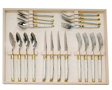(D) Laguiole Flatware, Flatware Set with Ivory Handles in a Closed Box 20-pc