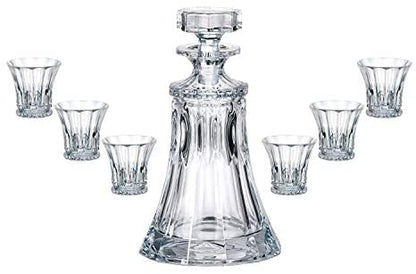 Set of 7 Bohemian Crystal 'Wellington' Decanter with DOF Whiskey Liquor Glasses, Lead Free