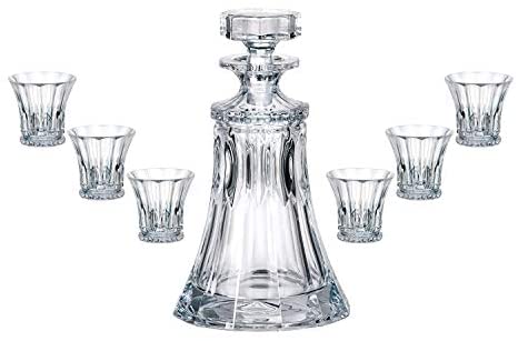 Set of 7 Bohemian Crystal 'Wellington' Decanter with DOF Whiskey Liquor Glasses, Lead Free