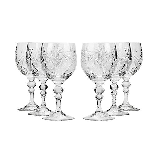 Set of 6 Neman Glassworks, 8.8-Oz Hand Made Vintage Russian Crystal Wine Glasses on a Stem, Classic Red Wine Old-fashioned Glassware